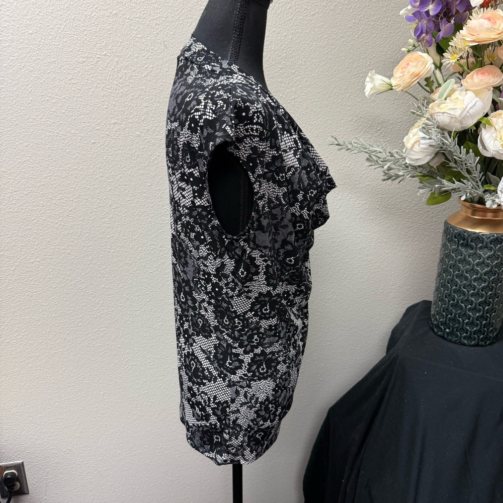 Ann Taylor Black White Lace Print Cowl Neck Blouse Medium | Work Office Top - Picture 4 of 7